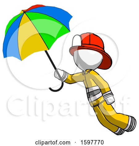 White Firefighter Fireman Man Flying with Rainbow Colored Umbrella by Leo Blanchette