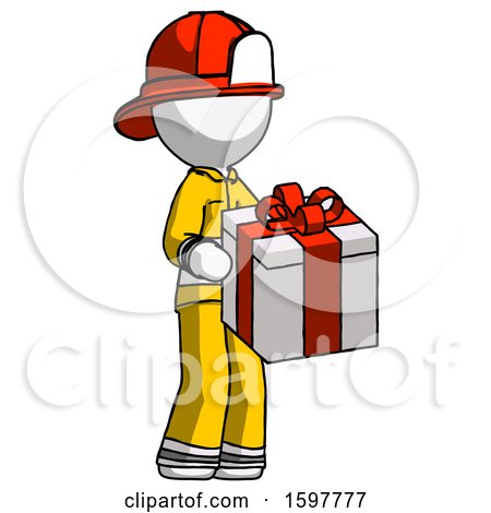 White Firefighter Fireman Man Giving a Present by Leo Blanchette