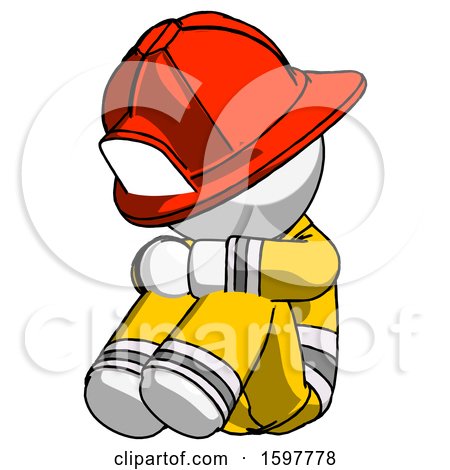 White Firefighter Fireman Man Sitting with Head down Facing Angle Left by Leo Blanchette