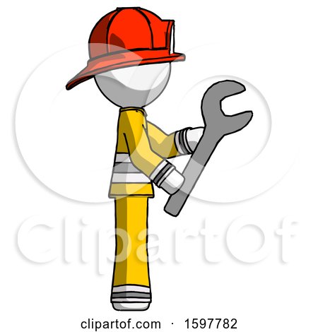White Firefighter Fireman Man Using Wrench Adjusting Something to Right by Leo Blanchette