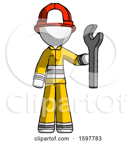 White Firefighter Fireman Man Holding Wrench Ready to Repair or Work by Leo Blanchette