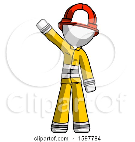 White Firefighter Fireman Man Waving Emphatically with Right Arm by Leo Blanchette