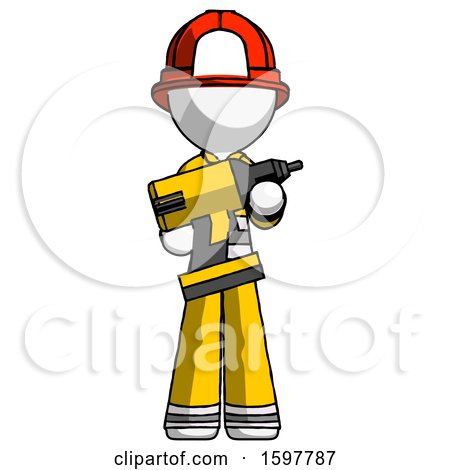 White Firefighter Fireman Man Holding Large Drill by Leo Blanchette