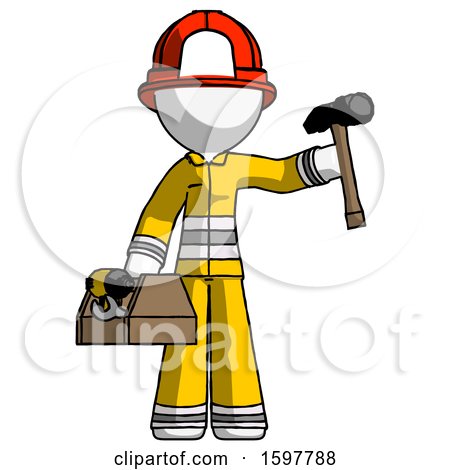 White Firefighter Fireman Man Holding Tools and Toolchest Ready to Work by Leo Blanchette