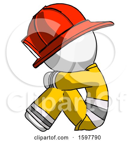 White Firefighter Fireman Man Sitting with Head down Facing Sideways Left by Leo Blanchette