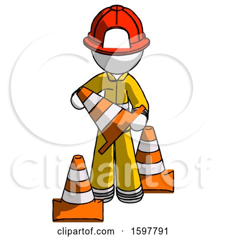White Firefighter Fireman Man Holding a Traffic Cone by Leo Blanchette