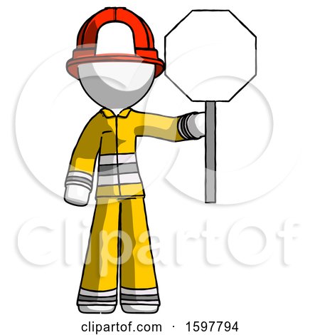 White Firefighter Fireman Man Holding Stop Sign by Leo Blanchette