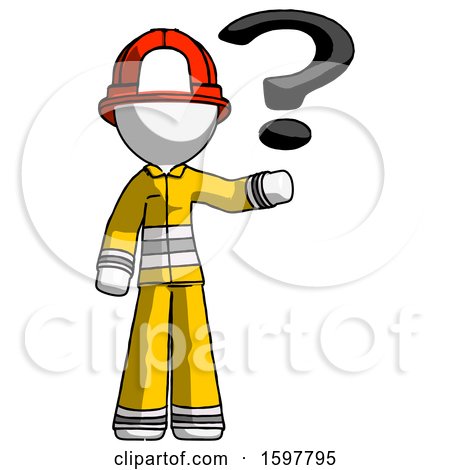 White Firefighter Fireman Man Holding Question Mark to Right by Leo Blanchette