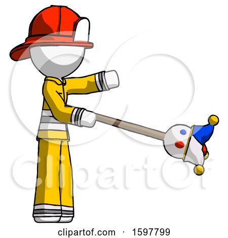 White Firefighter Fireman Man Holding Jesterstaff - I Dub Thee Foolish Concept by Leo Blanchette