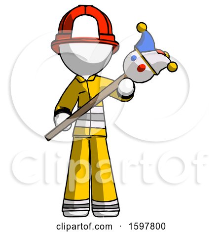 White Firefighter Fireman Man Holding Jester Diagonally by Leo Blanchette