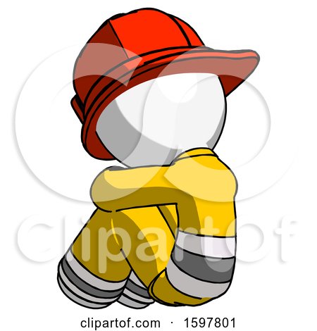 White Firefighter Fireman Man Sitting with Head down Back View Facing Left by Leo Blanchette