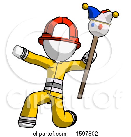 White Firefighter Fireman Man Holding Jester Staff Posing Charismatically by Leo Blanchette