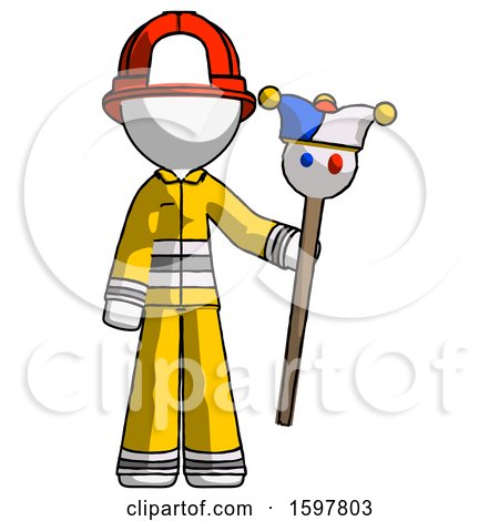 White Firefighter Fireman Man Holding Jester Staff by Leo Blanchette