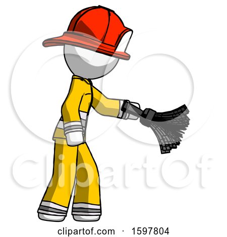 White Firefighter Fireman Man Dusting with Feather Duster Downwards by Leo Blanchette