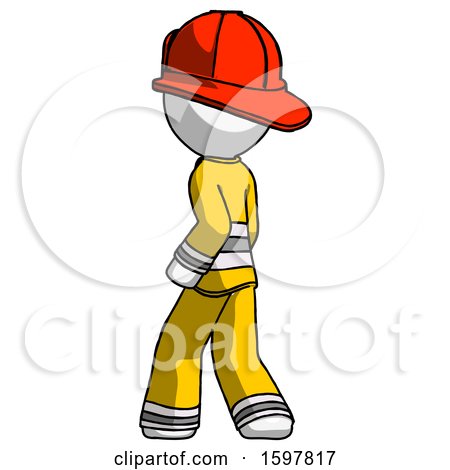 White Firefighter Fireman Man Walking Away Direction Left View by Leo Blanchette