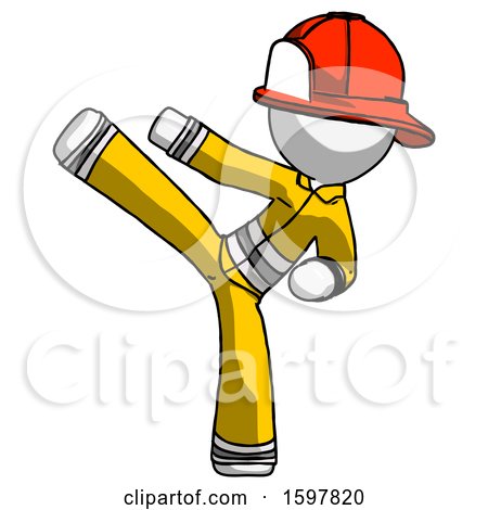 White Firefighter Fireman Man Ninja Kick Left by Leo Blanchette
