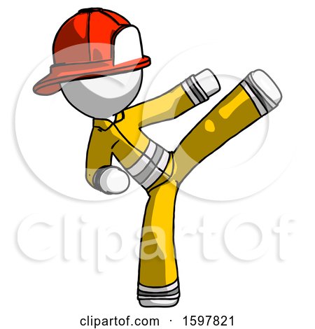 White Firefighter Fireman Man Ninja Kick Right by Leo Blanchette