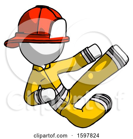 White Firefighter Fireman Man Flying Ninja Kick Right by Leo Blanchette