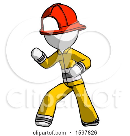 White Firefighter Fireman Man Martial Arts Defense Pose Left by Leo Blanchette