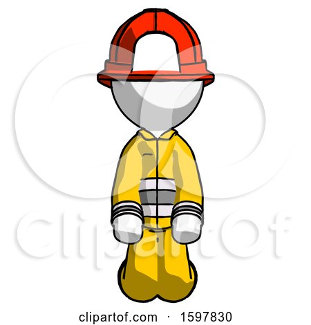 White Firefighter Fireman Man Kneeling Front Pose by Leo Blanchette