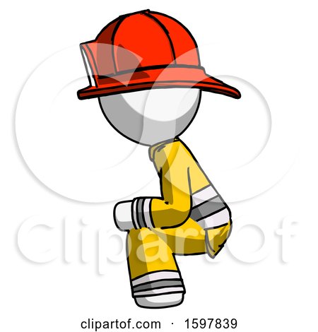 White Firefighter Fireman Man Squatting Facing Left by Leo Blanchette