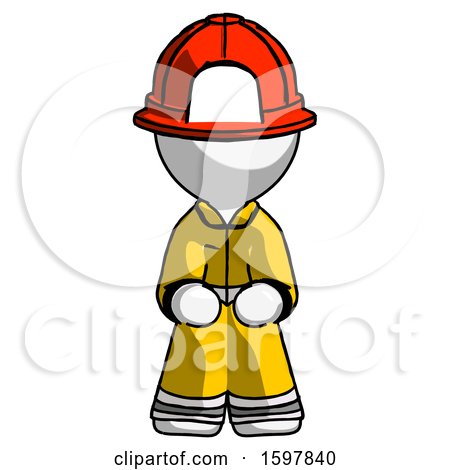 White Firefighter Fireman Man Squatting Facing Front by Leo Blanchette