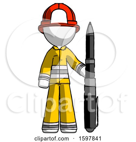 White Firefighter Fireman Man Holding Large Pen by Leo Blanchette