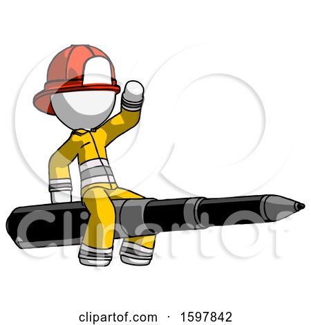 White Firefighter Fireman Man Riding a Pen like a Giant Rocket by Leo Blanchette