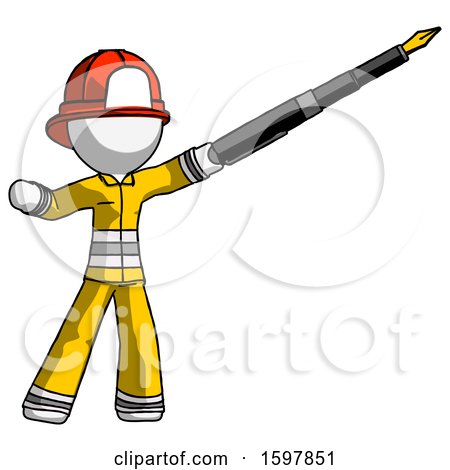 White Firefighter Fireman Man Pen Is Mightier Than the Sword Calligraphy Pose by Leo Blanchette