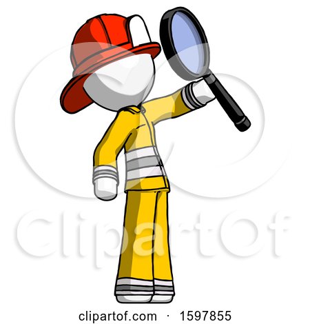 White Firefighter Fireman Man Inspecting with Large Magnifying Glass Facing up by Leo Blanchette