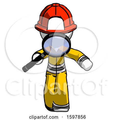 White Firefighter Fireman Man Looking down Through Magnifying Glass by Leo Blanchette