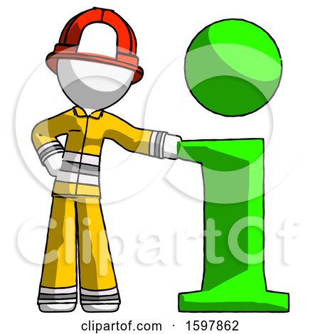 White Firefighter Fireman Man with Info Symbol Leaning up Against It by Leo Blanchette