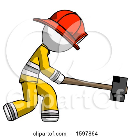 White Firefighter Fireman Man Hitting with Sledgehammer, or Smashing Something by Leo Blanchette