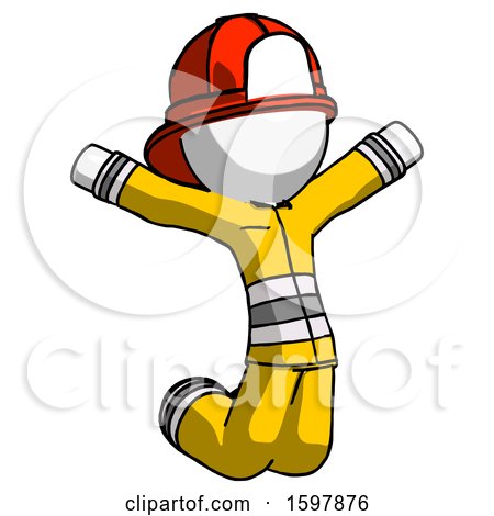 White Firefighter Fireman Man Jumping or Kneeling with Gladness by Leo Blanchette