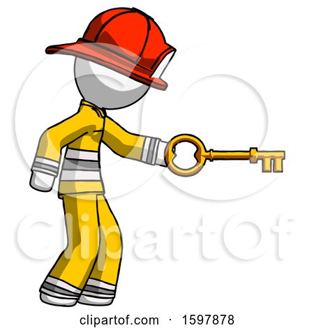 White Firefighter Fireman Man with Big Key of Gold Opening Something by Leo Blanchette