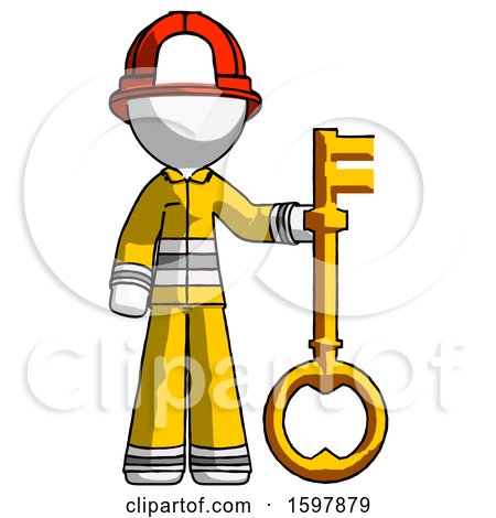 White Firefighter Fireman Man Holding Key Made of Gold by Leo Blanchette
