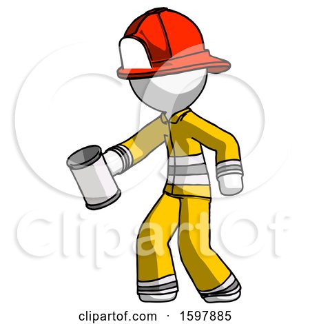 White Firefighter Fireman Man Begger Holding Can Begging or Asking for Charity Facing Left by Leo Blanchette