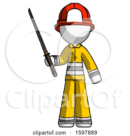 White Firefighter Fireman Man Standing up with Ninja Sword Katana by Leo Blanchette