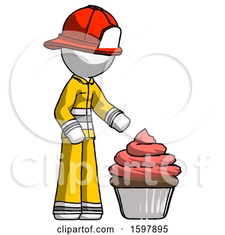 White Firefighter Fireman Man with Giant Cupcake Dessert by Leo Blanchette