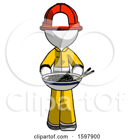 White Firefighter Fireman Man Serving or Presenting Noodles by Leo Blanchette