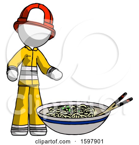 White Firefighter Fireman Man and Noodle Bowl, Giant Soup Restaraunt Concept by Leo Blanchette