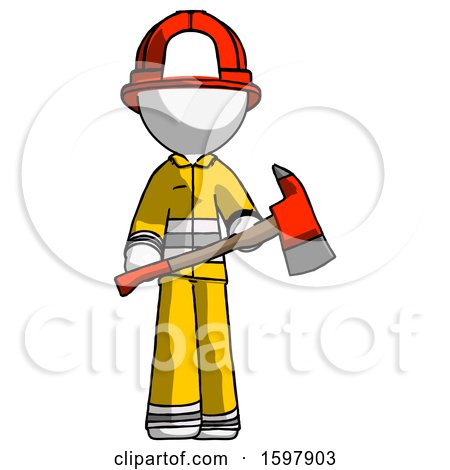 White Firefighter Fireman Man Holding Red Fire Fighter's Ax by Leo Blanchette