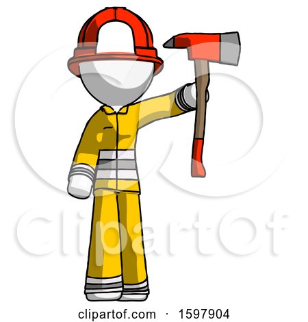 White Firefighter Fireman Man Holding up Red Firefighter's Ax by Leo Blanchette