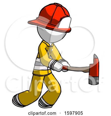 White Firefighter Fireman Man with Ax Hitting, Striking, or Chopping by Leo Blanchette