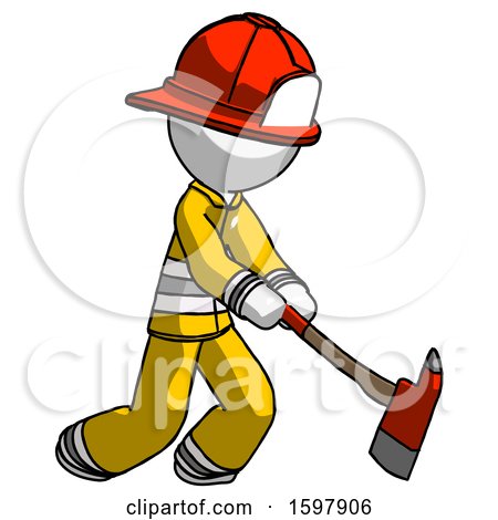 White Firefighter Fireman Man Striking with a Red Firefighter's Ax by Leo Blanchette
