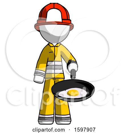White Firefighter Fireman Man Frying Egg in Pan or Wok by Leo Blanchette