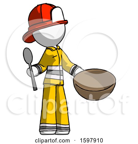 White Firefighter Fireman Man with Empty Bowl and Spoon Ready to Make Something by Leo Blanchette