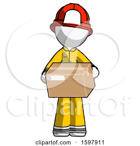 White Firefighter Fireman Man Holding Box Sent or Arriving in Mail by Leo Blanchette