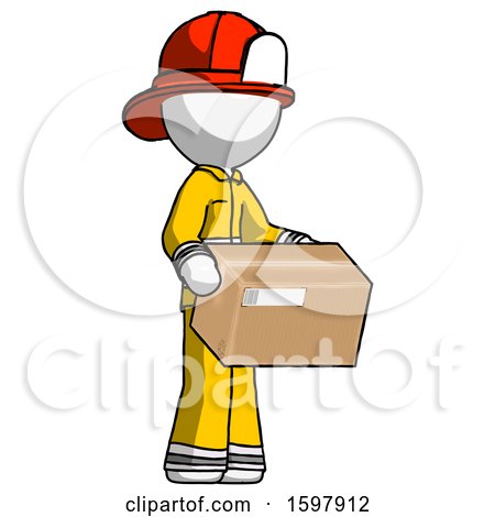 White Firefighter Fireman Man Holding Package to Send or Recieve in Mail by Leo Blanchette