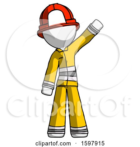 White Firefighter Fireman Man Waving Emphatically with Left Arm by Leo Blanchette